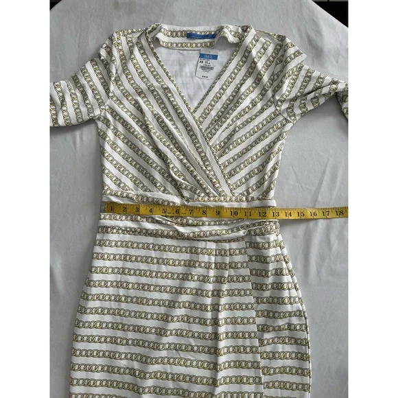 J. McLaughlin Golden Chain Sheath Dress Womens Size XS Ivory Gold Preppy NWT - Picture 7 of 10